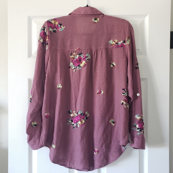Anthropologie Fig and Flower Mauve Embroidered Collar Cottagecore Top #29 - Picture 3 of 8